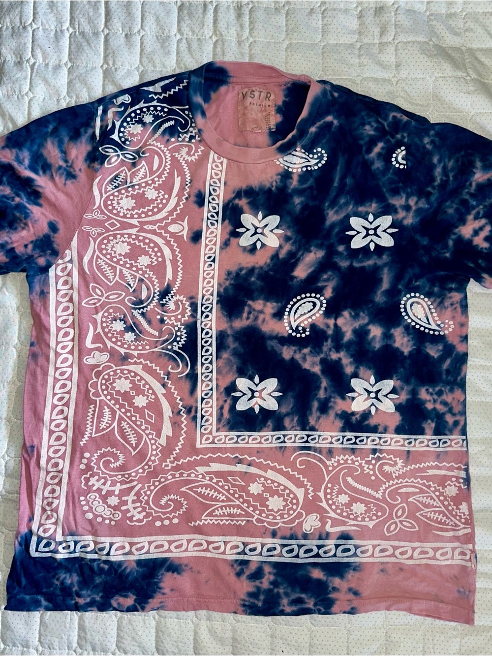 Tie-Dye Bandana Print Short Sleeve Shirt - Pink & Navy size L